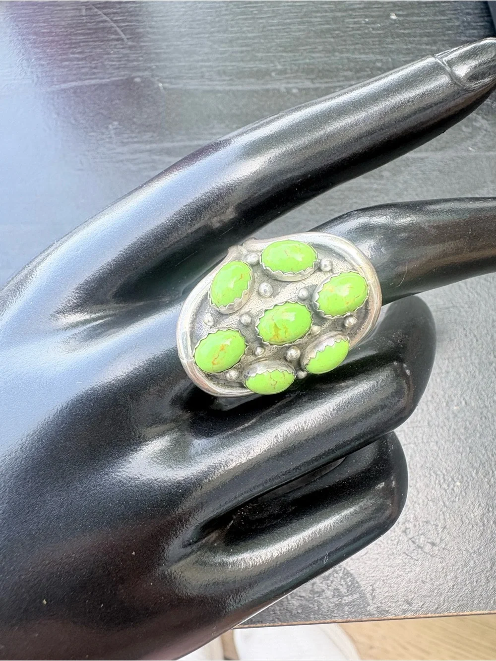 Vintage Sterling Silver Green Turquoise Cluster Ring  - Size 8.25